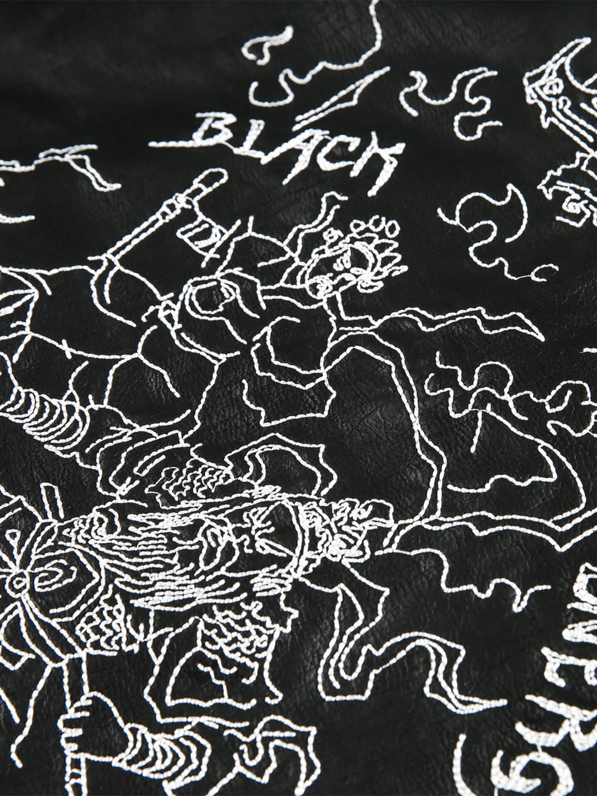 Vintage Embroidered PU Leather Lapel Jacket 