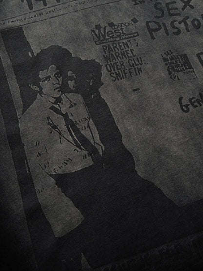 Cotton Oversized Graphic T-Shirt with Punk Rock Print and Vintage Wash Effect 