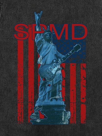 Original Patriotic Rock Tank Top with Iconic Statue Design 