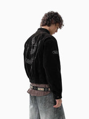 Vintage Suede Embroidered Metal Clip Down Jacket - 2626 