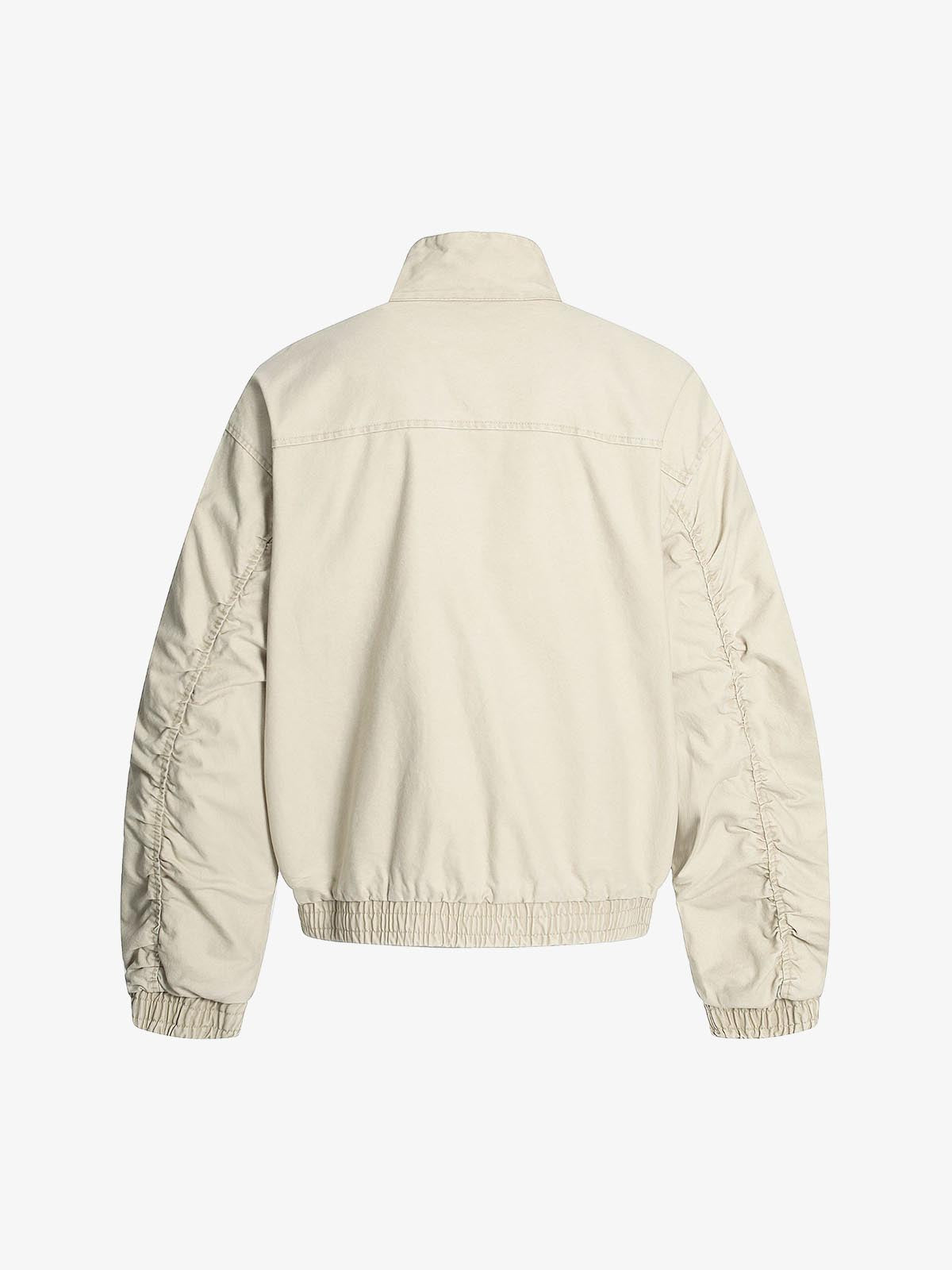 Ruched Sleeve Stand Collar Zip Jacket