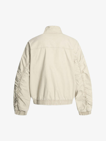 Ruched Sleeve Stand Collar Zip Jacket