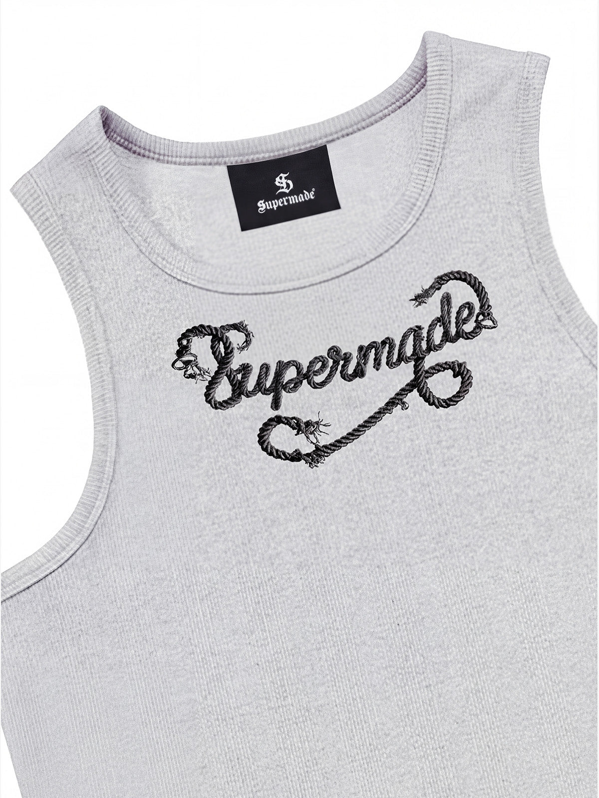 Cotton-blend black, white and gray vest with scorpion embroidered logo and deformed logo print 