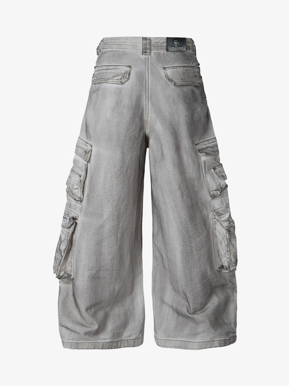Washed Multi-Pocket Wide-Leg Cargo Jeans