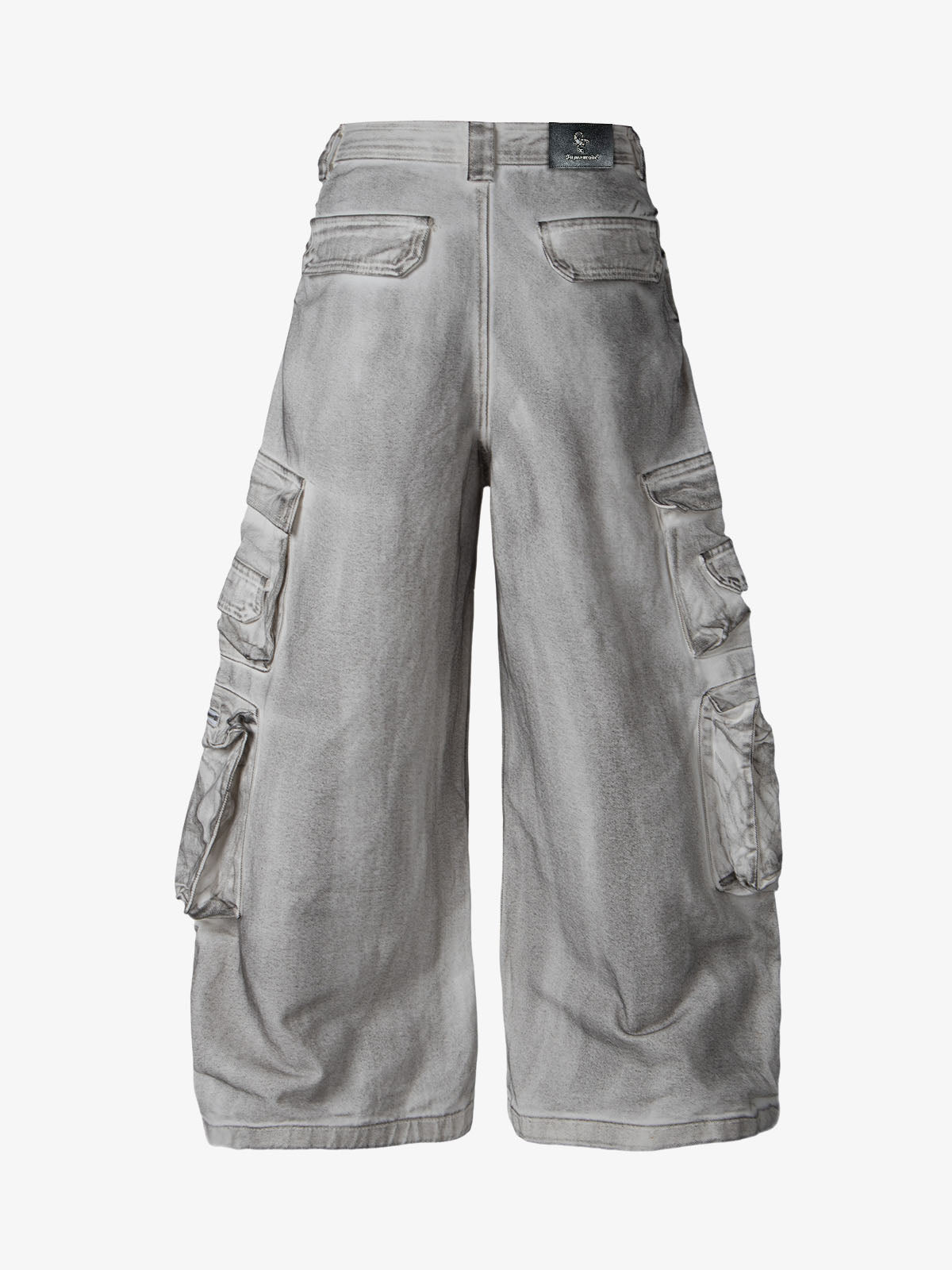 Washed Multi-Pocket Wide-Leg Cargo Jeans