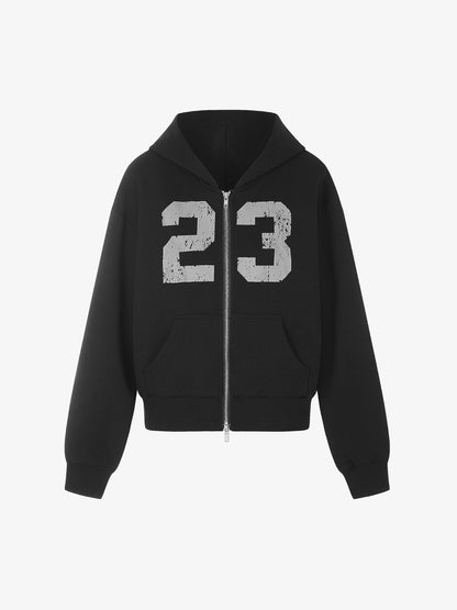 Thesupermade Distressed Number Print Regular Fit Pullover Hoodie