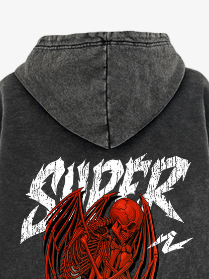 Distressed Graphic Hoodie with Bold Demon Design for Men 