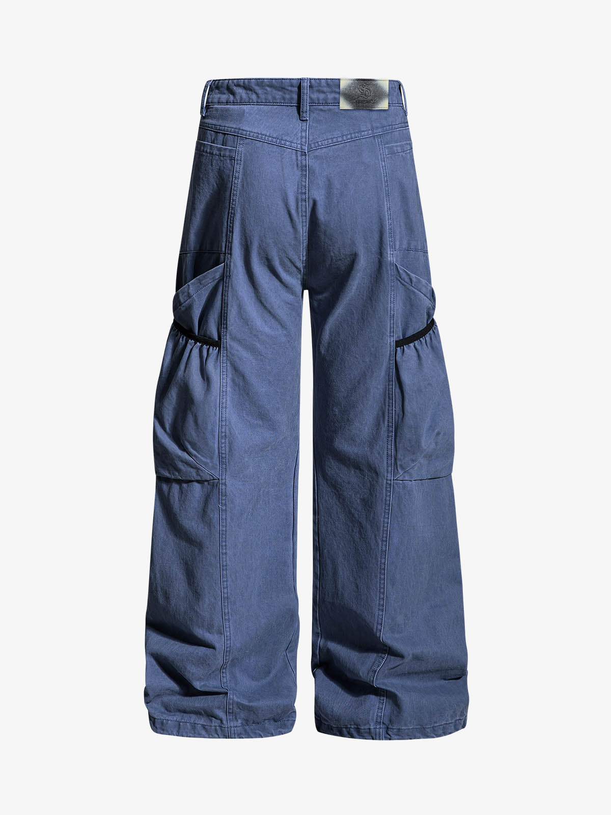 Industrielle graue Cargohose mit Mesh-Patchwork und mehreren Taschen