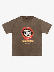 Soccer Ball Lips Graphic T-Shirt 