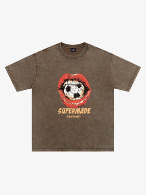 Soccer Ball Lips Graphic T-Shirt 