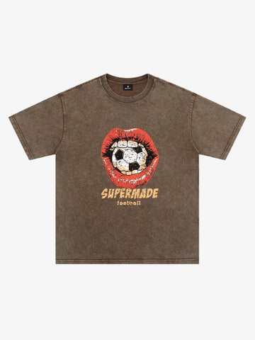 Soccer Ball Lips Graphic T-Shirt 