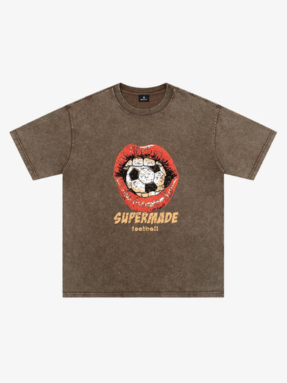Soccer Ball Lips Graphic T-Shirt 