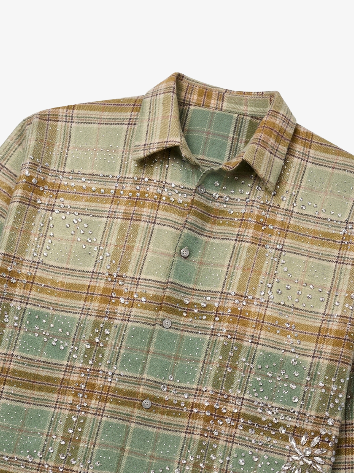 Rhinestone Plaid Long-Sleeve Shirt