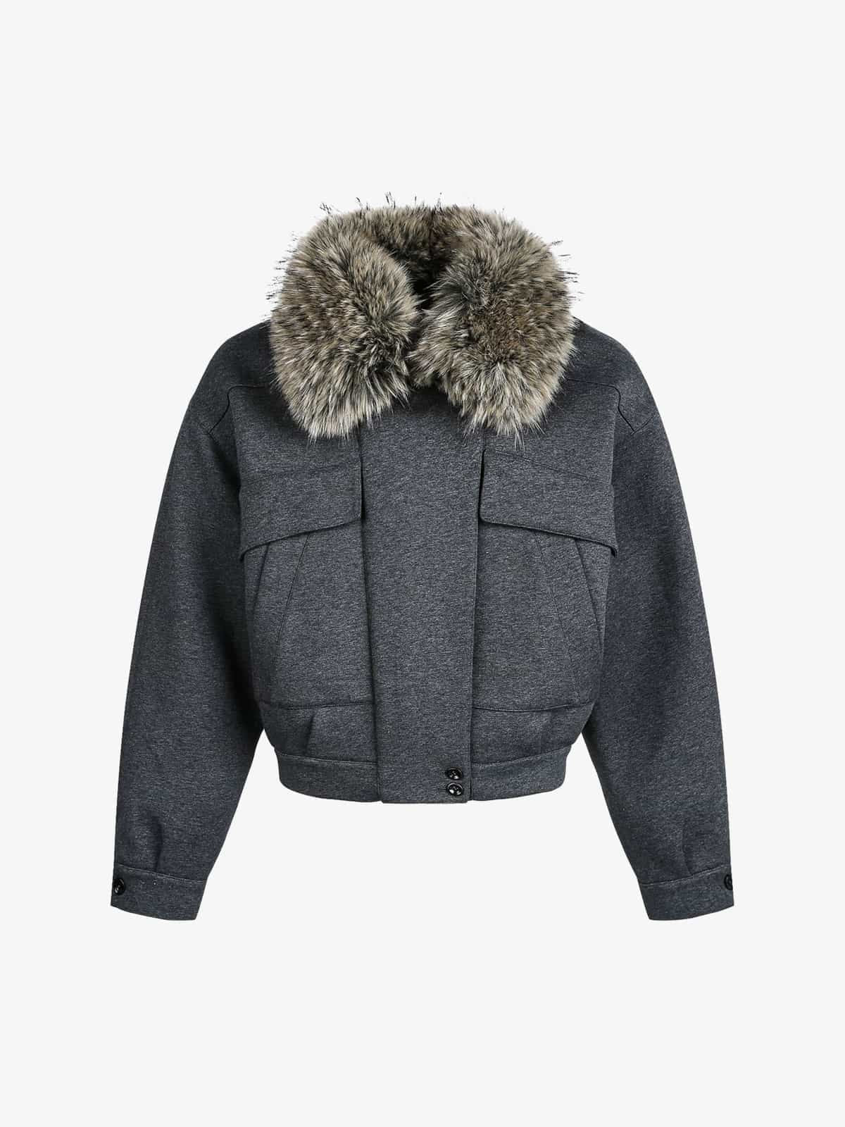 Winter Essential Bomber Jacket with Faux Fur Trimmed Hood 