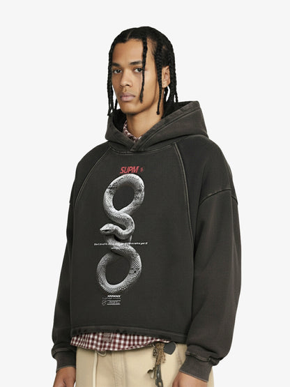 Oversized Snake Graphic Hoodie with Bold Print Design 