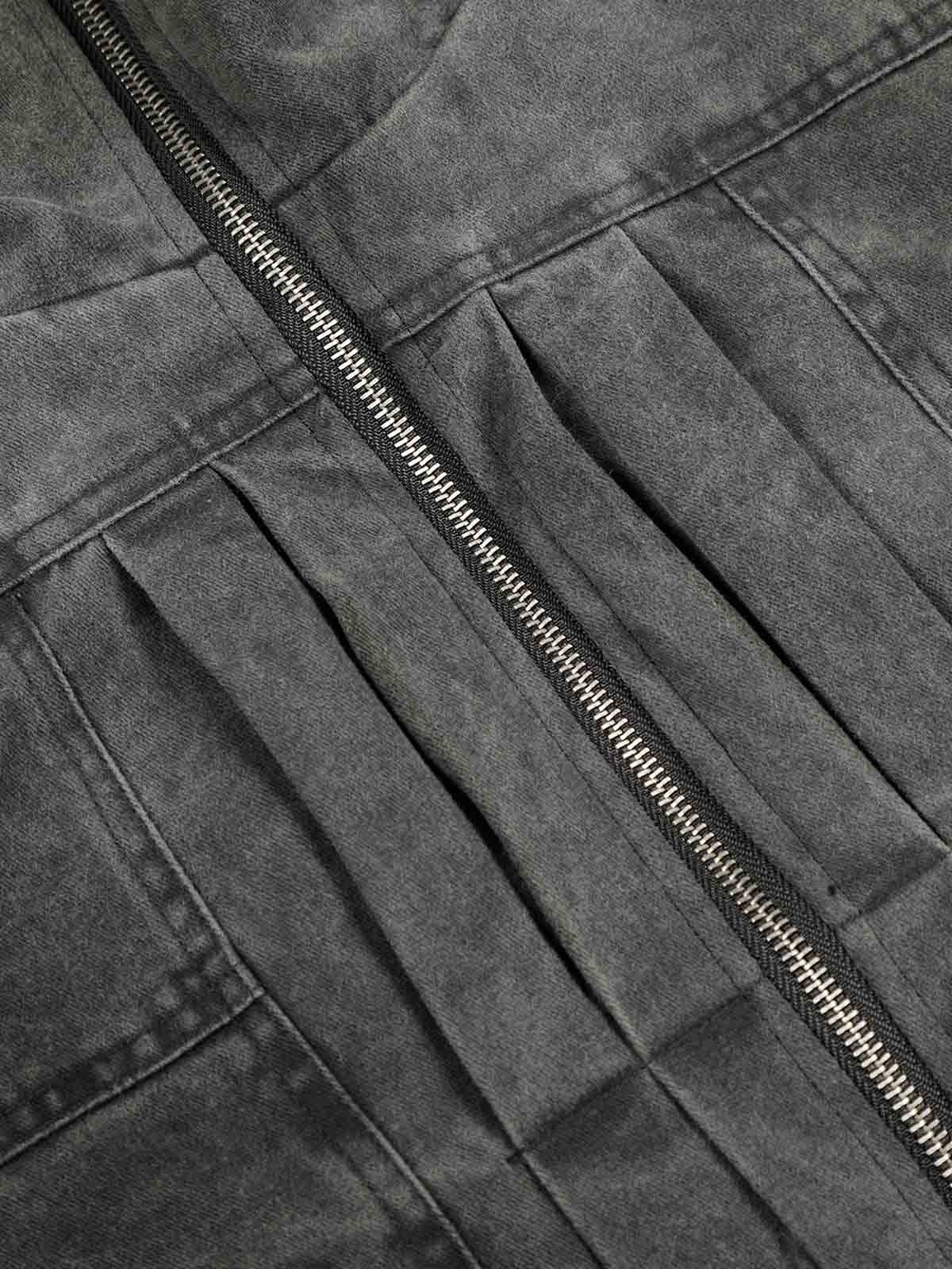 Vintage Distressed Pleated Shearling Collar Fleece Jacket 