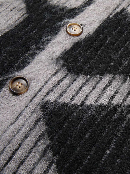 Knitted Fleece Cardigan Irregular Pattern Sweater 