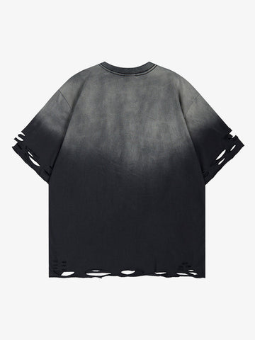 Gradient Washed Ripped Graphic T-Shirt 