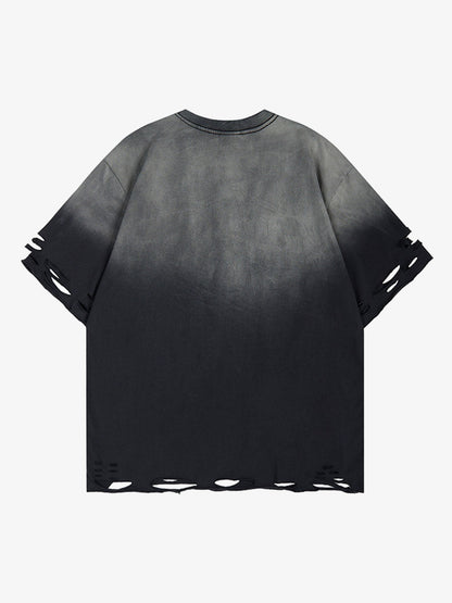 Gradient Washed Ripped Graphic T-Shirt 