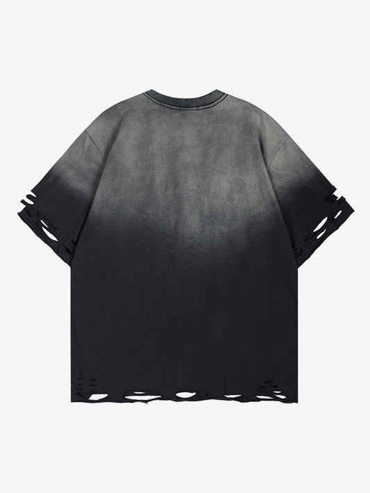 Gradient Washed Ripped Graphic T-Shirt