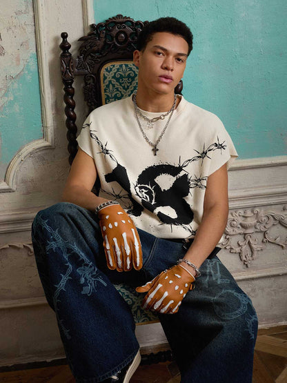 Supermade Waffle Thorn Print Sleeveless T-Shirt 