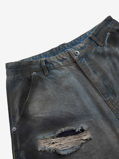 Supermade Retro Distressed Print Heavyweight Canvas Baggy Pants 