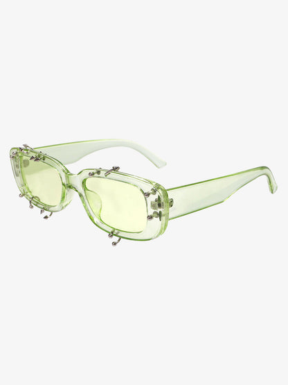 Stylish White Square Sunglasses with Studs for Summer Fashion 