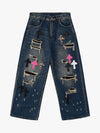 Supermade Retro Distressed Print Heavyweight Canvas Baggy Pants 
