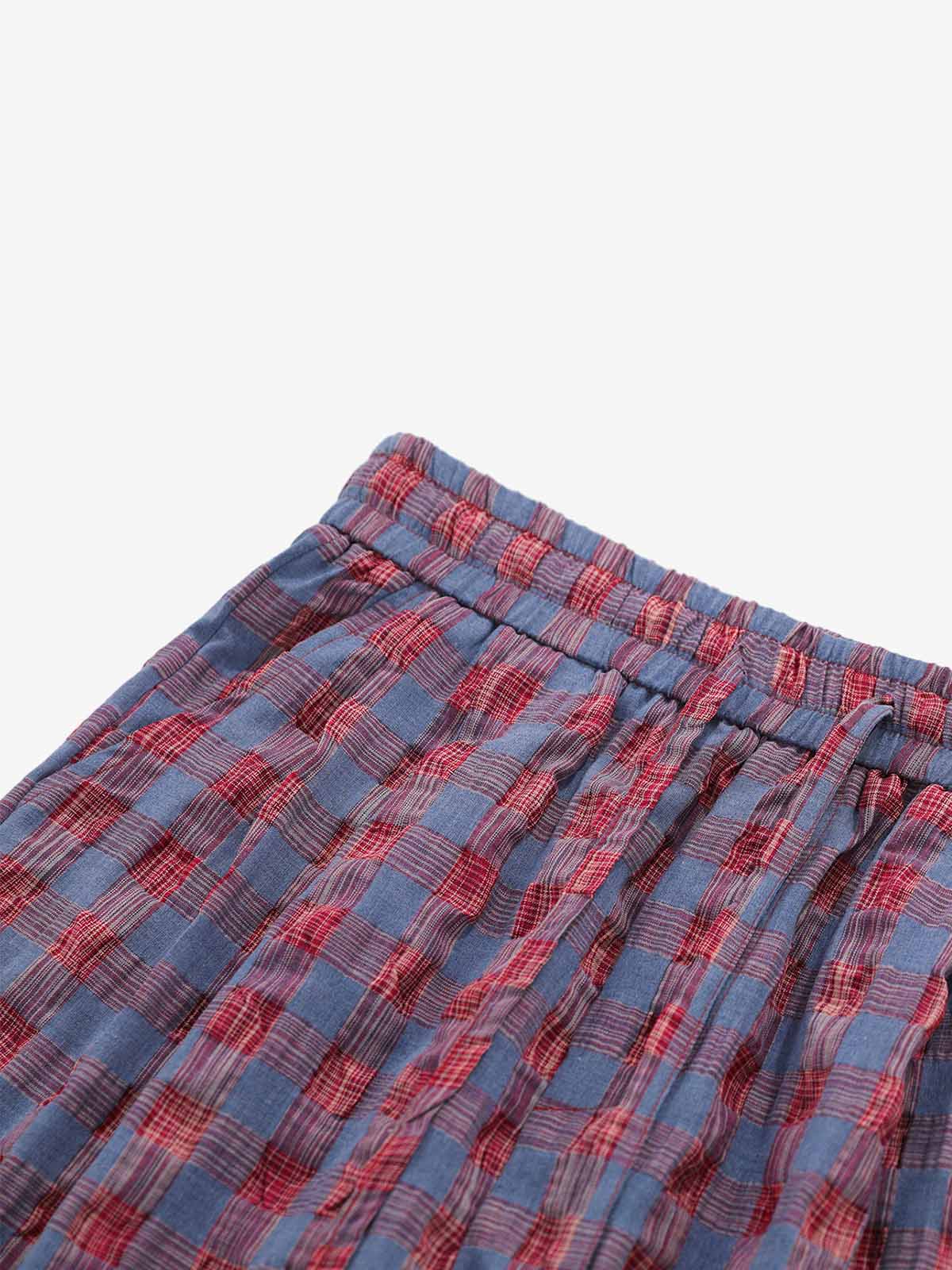 Plaid Color Block Drawstring Sweatpants