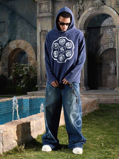 Supermade Waffle-Knit Distressed Button-Pattern Hoodie 