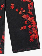 American Retro Red Maple Leaf Heavy-duty Jeans