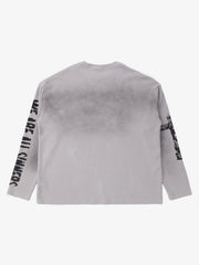 Waffle-Knit Distressed Gradient Print Long T-Shirt 