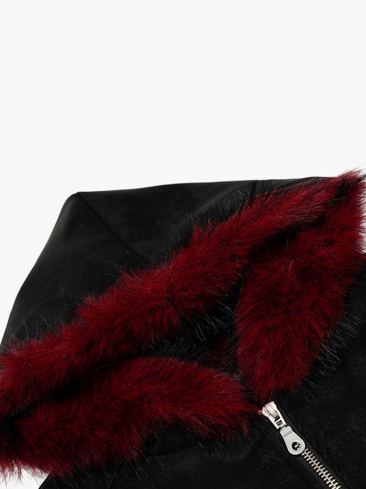 Retro Suede Faux Fur Collar Fleece Zip Up Bomber Jacket 