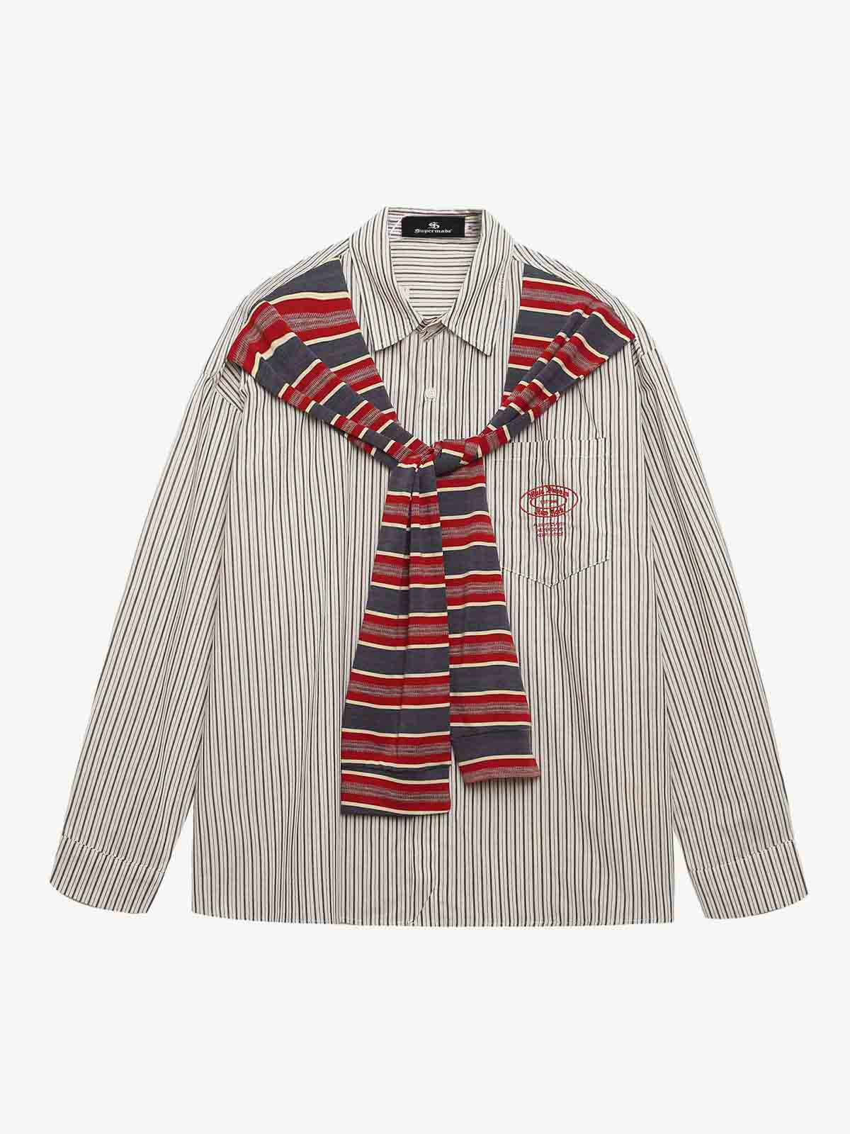 Striped Long Sleeve Shirt with Matching Scarf - Perfect for Casual and Semi-Formal Looks 