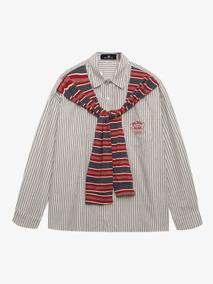 Striped Long Sleeve Shirt with Matching Scarf - Perfect for Casual and Semi-Formal Looks 
