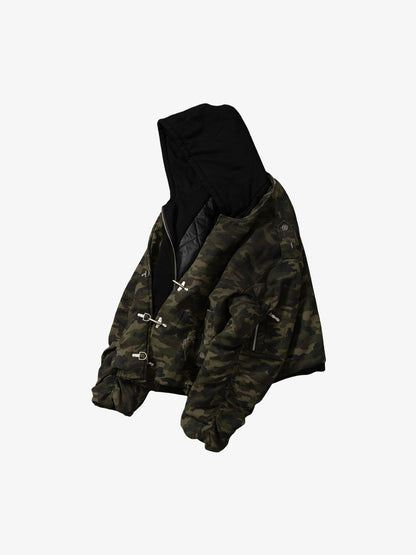 Camouflage Hooded Jacket with Distressed Details and Toggle Closure 
