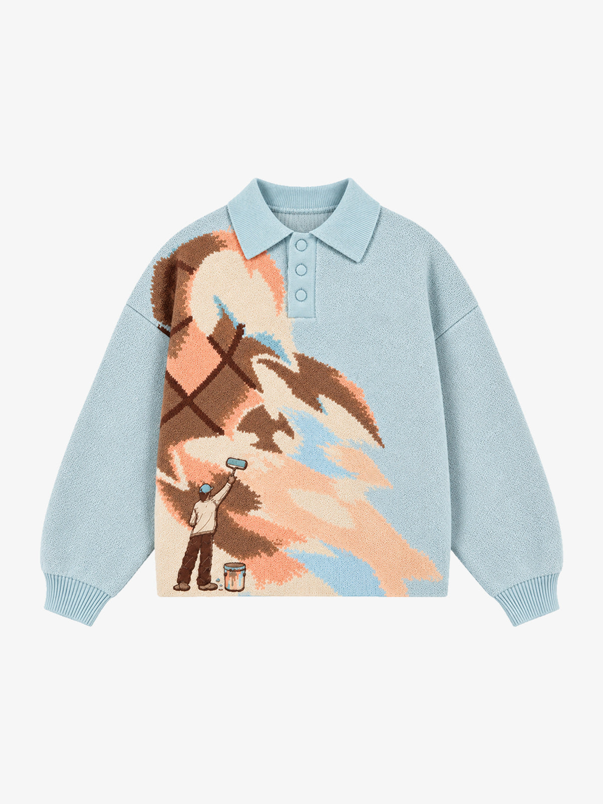 Art Story Graphic Jacquard Knit Polo Sweater