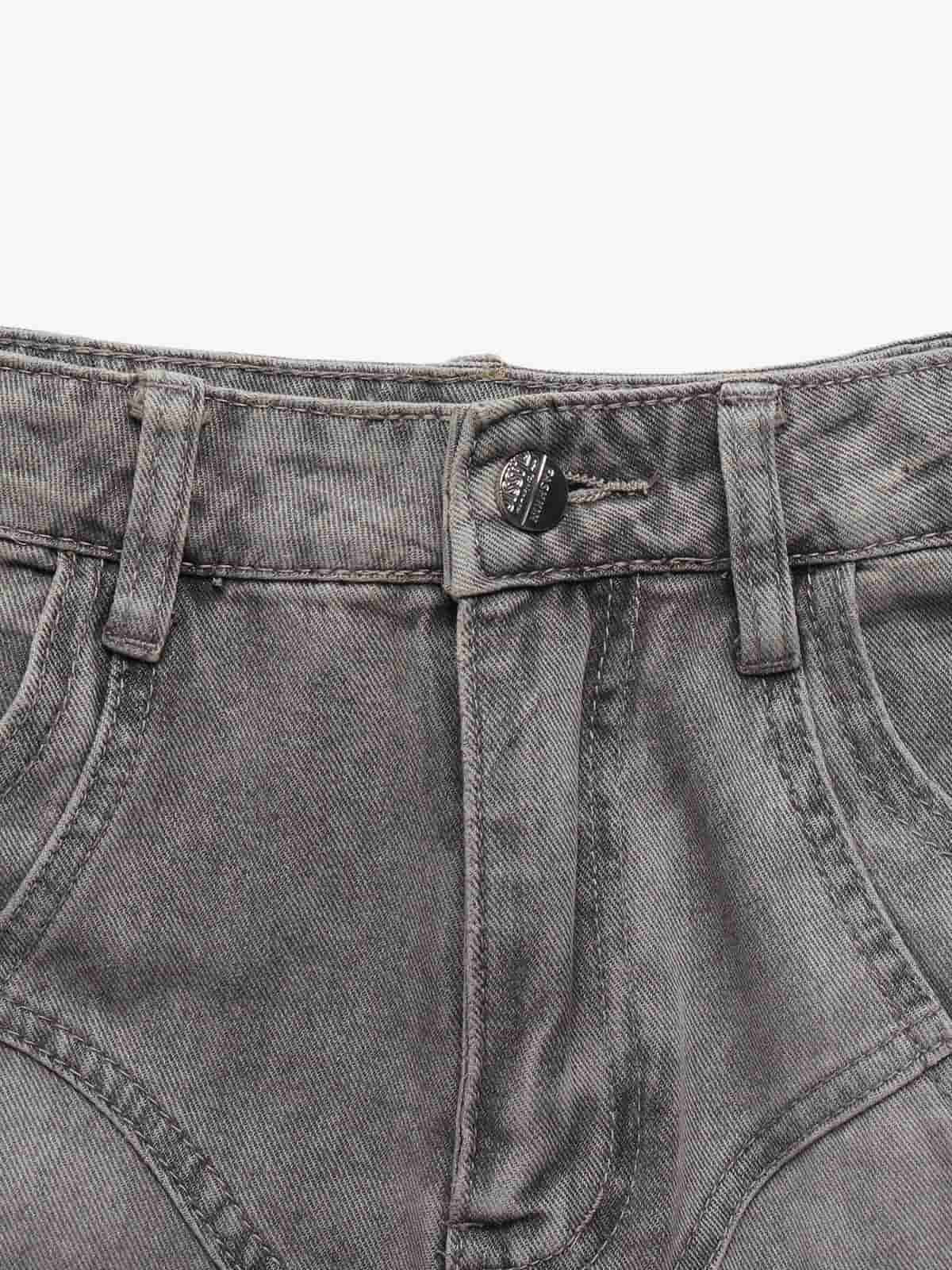 Vintage Distressed Curved Blade Barrel Jeans 