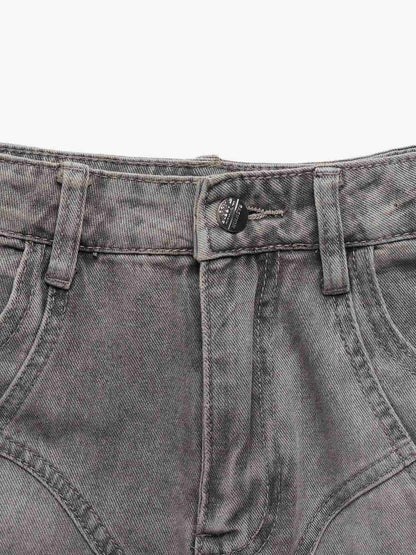 Vintage Distressed Curved Blade Barrel Jeans 