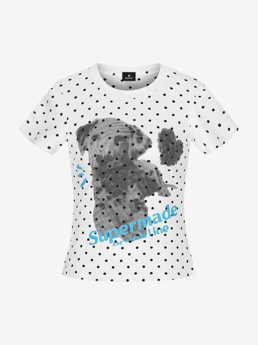Polka Dot Dog Graphic Slim Fit T-Shirt 