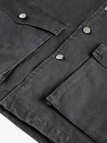 Clean Cut Leather Contrast Collar Pocket Jacket 