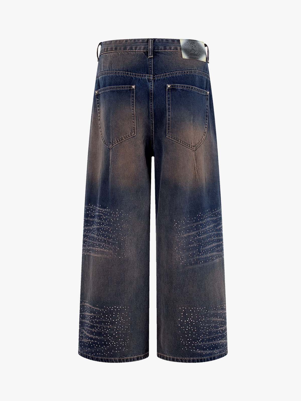 Gradient Wash Wide-Leg Jeans with Rhinestone Accents 