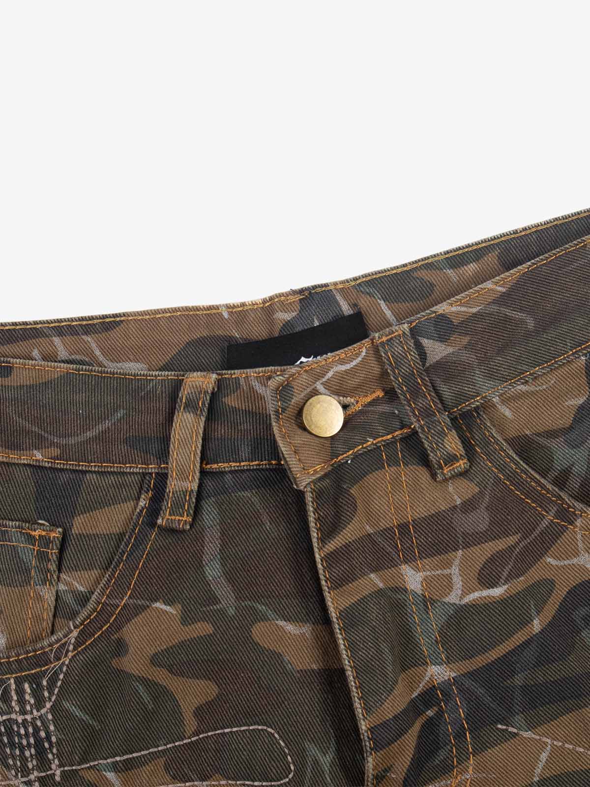 Camo Panel Embroidered Jeans