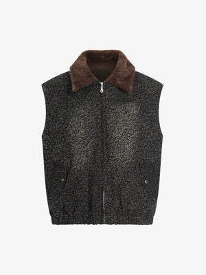 Leopard Print Vest with Faux Fur Collar - Stylish and Warm Winter Outerwear 
