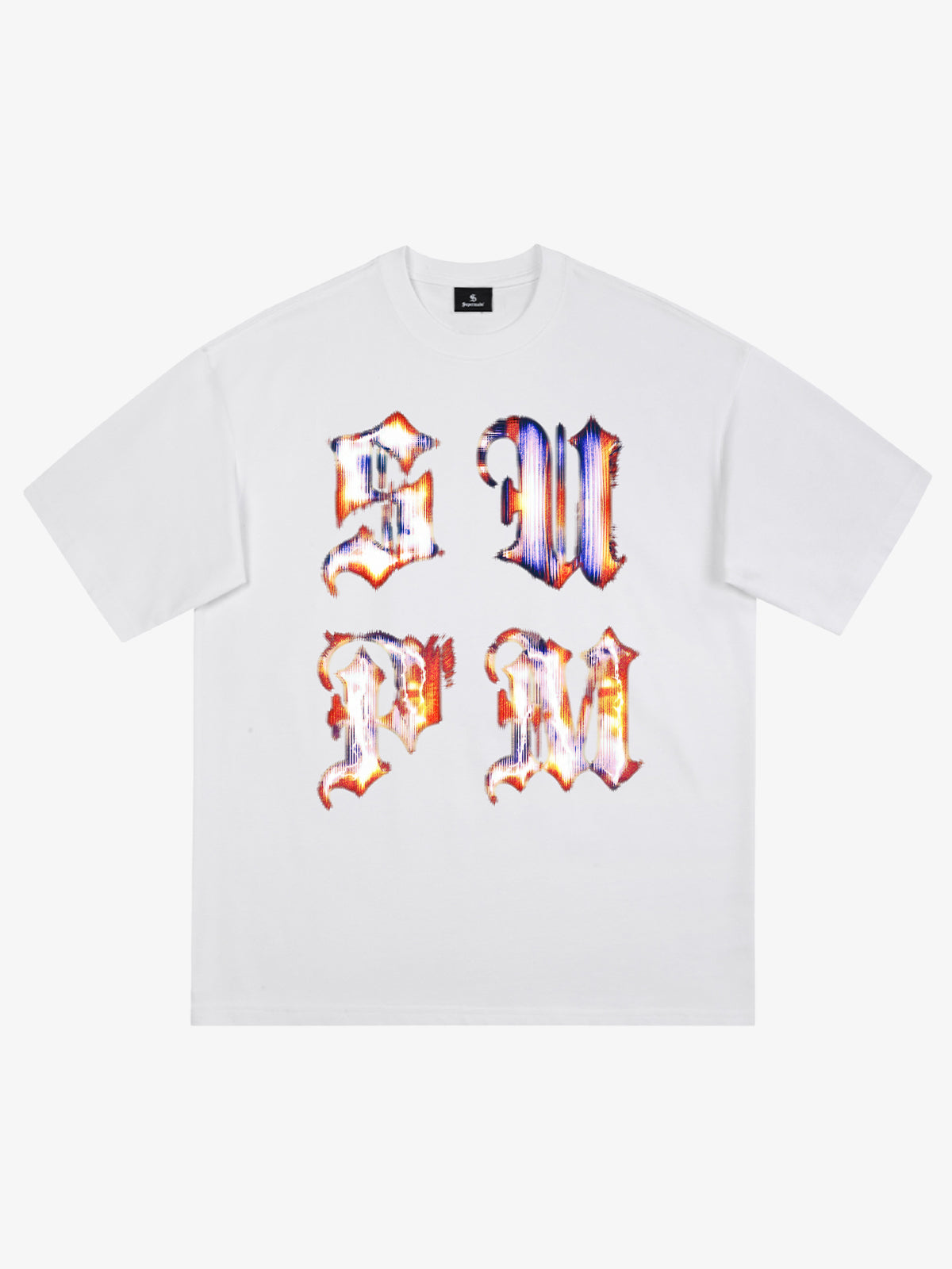 Cotton Logo Letter Design Short-Sleeve T-Shirt - Features Retro Digital Glitch Letter Print, Unisex 