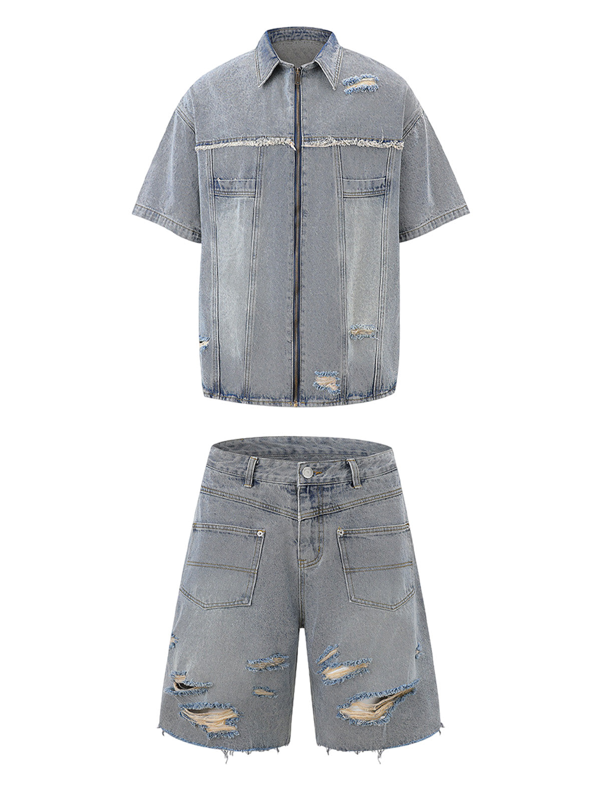 Distressed Ripped Denim Suit