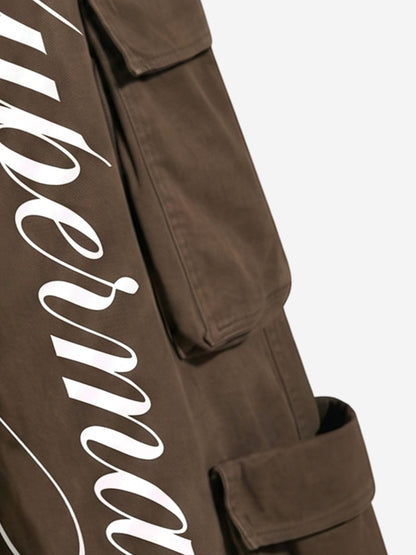 Embroidered Studded Multi-Pocket Paratrooper Cargo Jeans