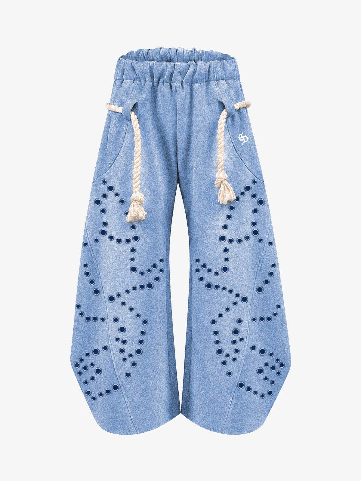 Washed Eyelet Distressed Hoodie & Curved-Leg Sweatpants Set