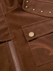Studded Stand-Collar Suede Work Jacket