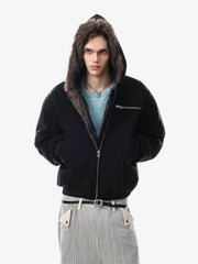 Faux-Fur Lined Multi-Zip Hooded Coat